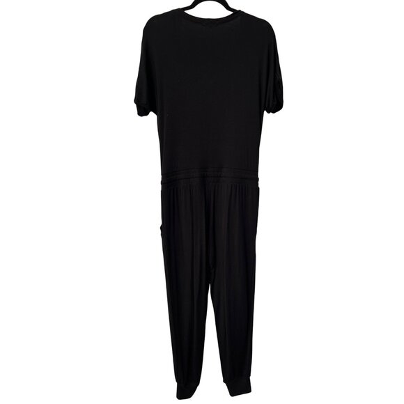Z Supply Wrap Front Jumpsuit Size XS Jogger Style Short Sleeve Black Rayon Blend - Picture 3 of 8